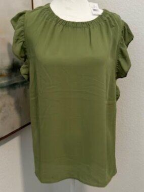 By LOFT Sage Green Pull-Over Blouse Poly/Rayon Blend, Size L - NWT!